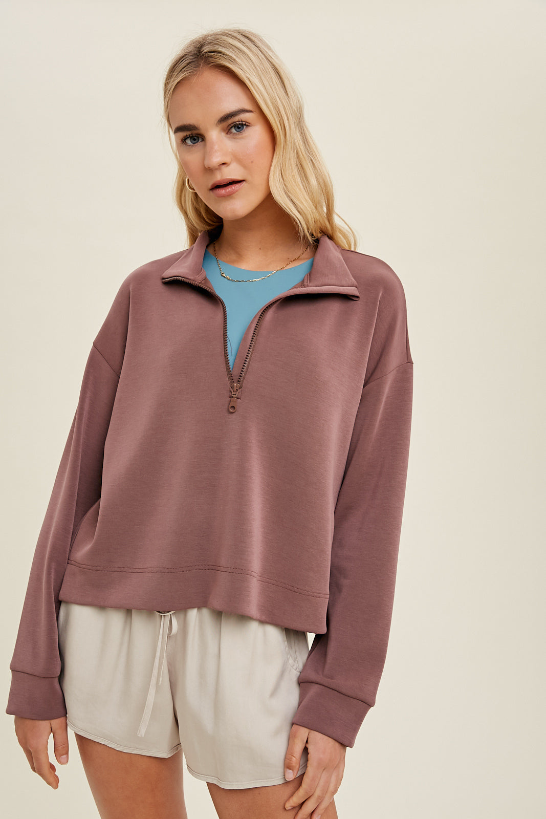 New Obsession Fleece-Lined Half-Zip Scuba Pullover (Chocolate Brown) ·  NanaMacs