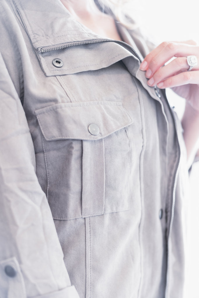 Charmed and Classy Utility Jacket - Earth Grey