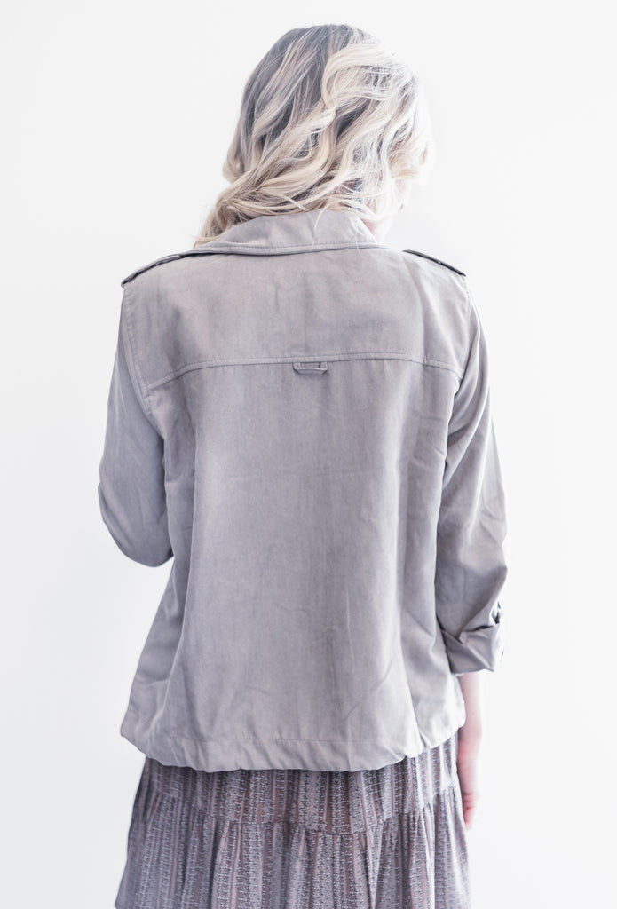 Charmed and Classy Utility Jacket - Earth Grey