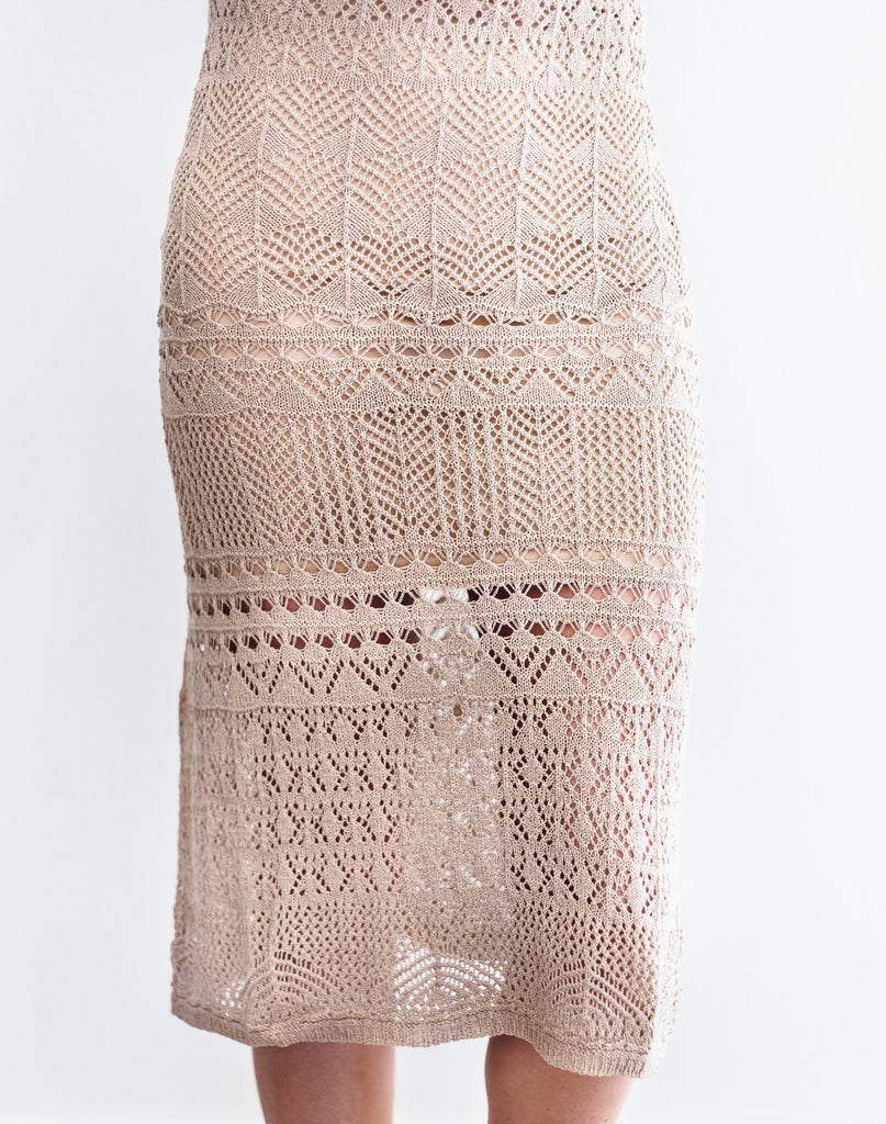 Sheer Me Out Crochet Lace Midi Dress - Nude