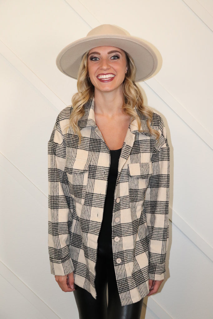 Dash of Class Oversized Retro Plaid Shacket - Black and Natural