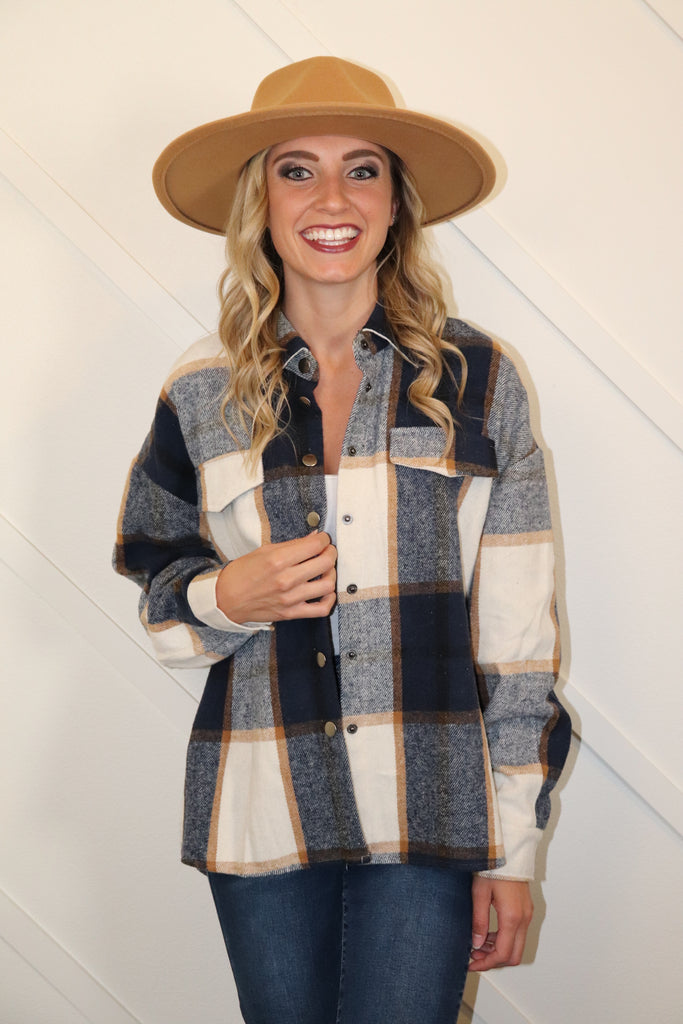 Cozy Conditions Oversized Plaid Shacket - Navy