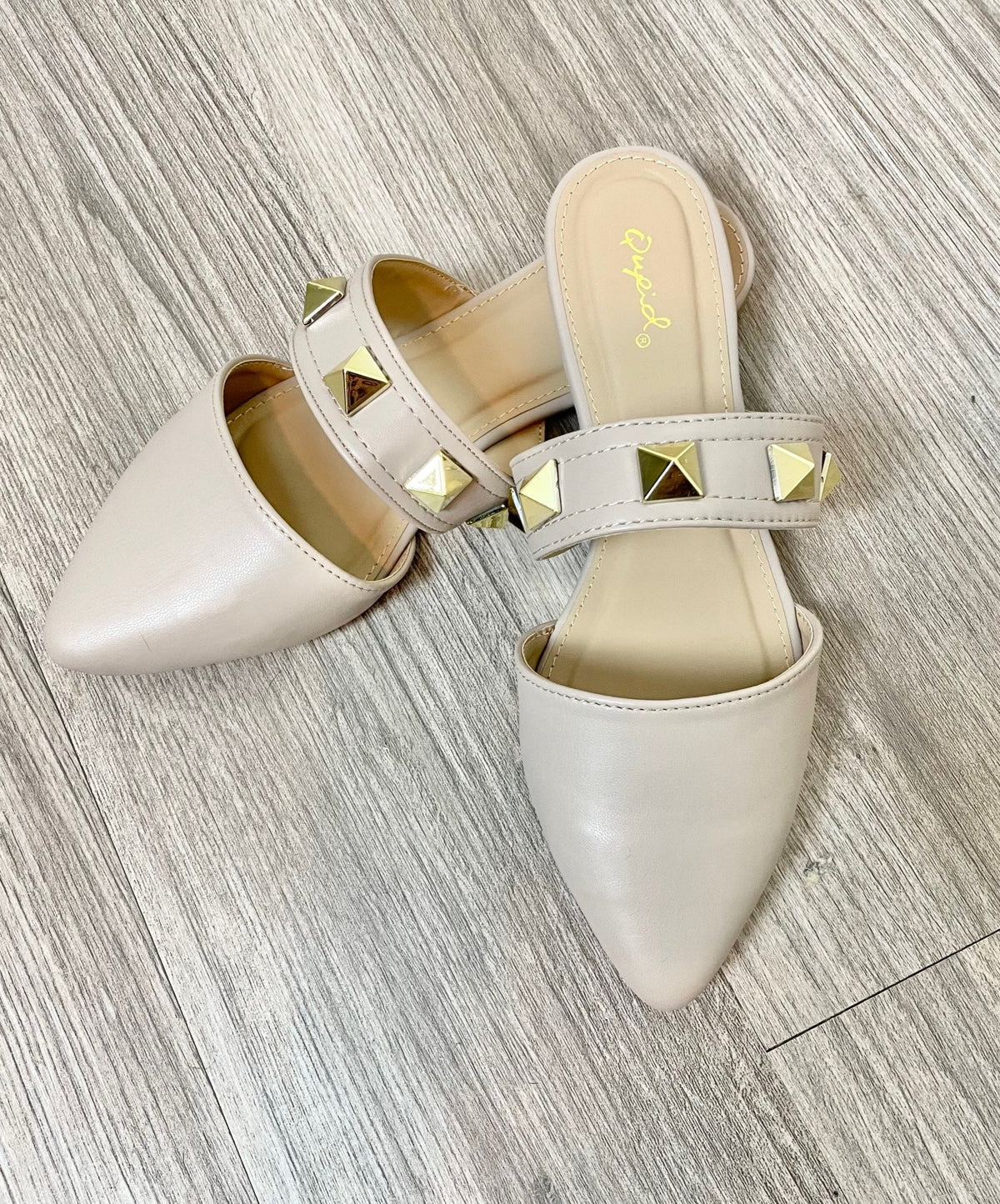 Sassy Nude Studded Flat Mules - Cute Shoes – Shop the Mint