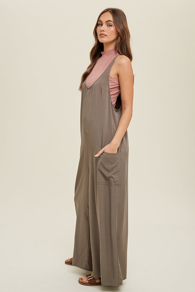 Ever New Curve tie waist wide leg jumpsuit in olive