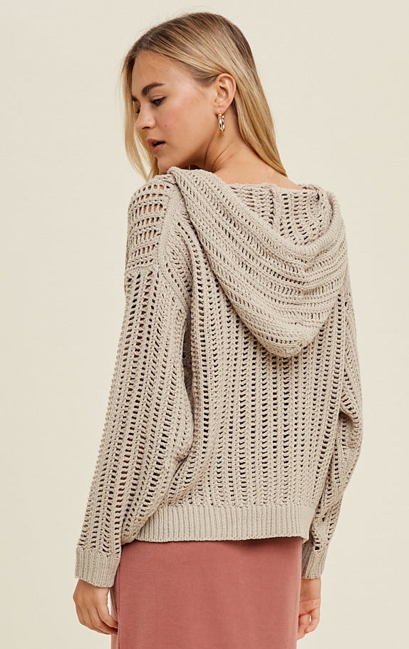 Open-Knit Hooded Sweater - Stone | Styled Speechless, LLC